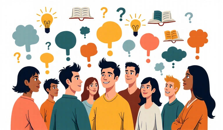 Illustrazione di persone che pensano e domande con punti interrogativi