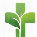 Icona che rappresenta la salute e il benessere con una croce medica stilizzata e una foglia verde.